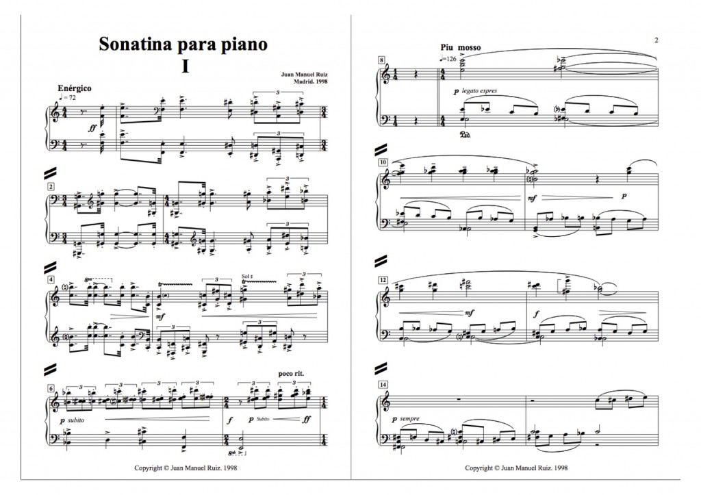 Ruiz, Juan Manuel. Sonatina, para piano. 1st Mov. 3 minutes